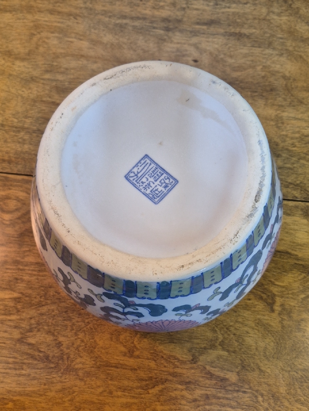 Vintage White Ceramic Planter with Green and Pink Floral Motif - Picture 11 of 14